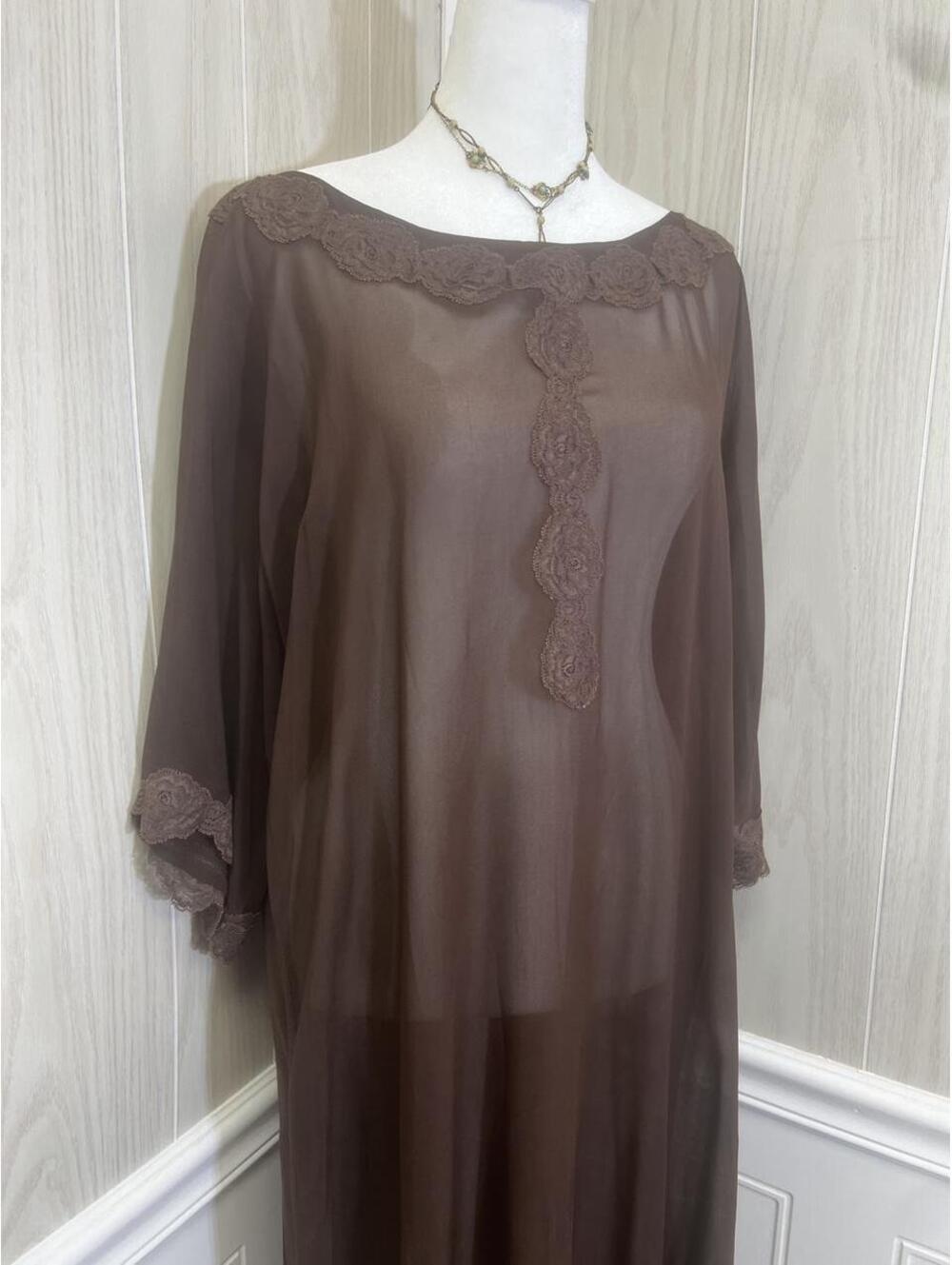 Vintage 1960's Sheer Deep Brown & Lace Sleeper Gown